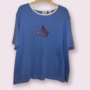 Vintage Classic Elements Woman Blue Patriotic Flag Short Sleeve Top